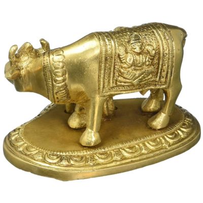 Brass Nandi Kamdhenu Cow and Calf Sculpture