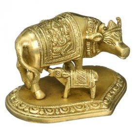 Brass Nandi Kamdhenu Cow and Calf Brass Sculpture
