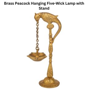 Brass Peacock Hanging Five-Wick Lamp with Stand