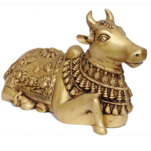 Nandi Statue – Brass Idol – Figure Ride of Shiva – Gold Color – 11″