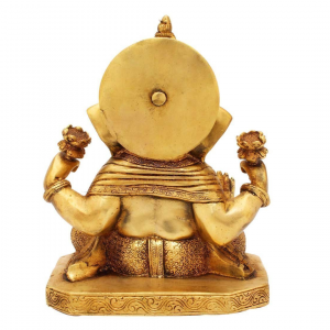 Ganesh Idol – Twisted Trunk – Golden Color – Brass Idol – Antique Decor – 9 Inches