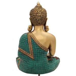 Buddha Idol – Enlightened Pose – Turquoise Coral Color – Antique Decor – 16″