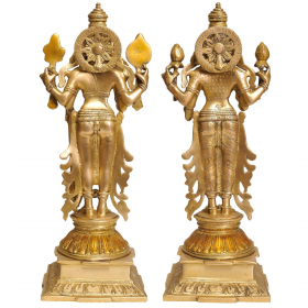 Brass Lord Vishnu And Goddess Lakshmi Statue, Height 15″ Inches