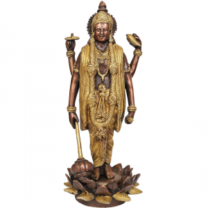 Brass Standing Lord Vishnu on Lotus Base Statue
