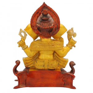 Ganesh Statue – Sitting On Elephant – Brass Idol – Yellow – Antique Decor – 17 Inches