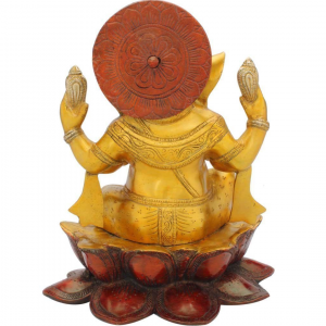 Ganesh Statue – Brass Idol – Yellow Color- Antique Decor – Lotus Pose – 12 Inches
