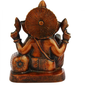 Ganesh Idol – Stone Base – Chaturbhuj Pose – Red Color – Brass Idol – 6 Inches