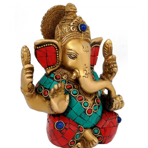 Brass Indian Ganesha Figurine, Height 4.25 inch, Standard, Multicolour
