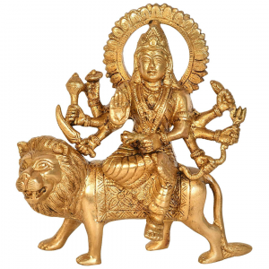 Brass Goddess Durga Statue, Height 6.1 inches
