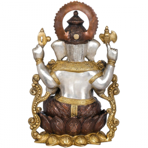 Brass Kamalasana Lord Ganesha, Height 13.2 inches