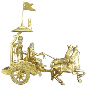 Brass Krishnarjun Rath Showpiece Idol Statue, Height : 9 inches