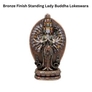 Bronze Finish Standing Lady Buddha Lokeswara Idol