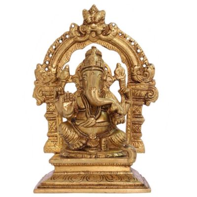 Brass Ganesha With Prabhavali Statue