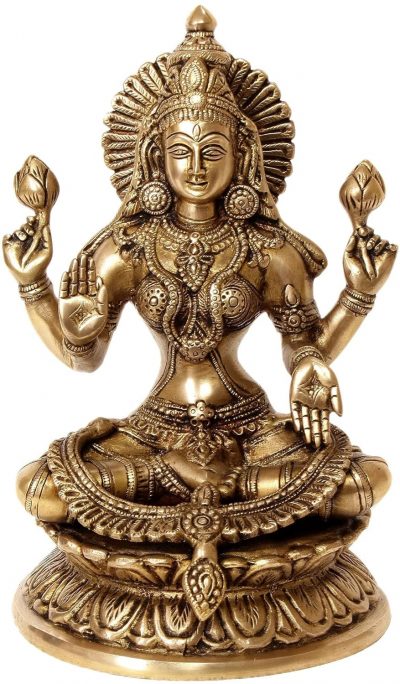 9 inches Laxmi Statue Goddess Brass Lakshmi Idol