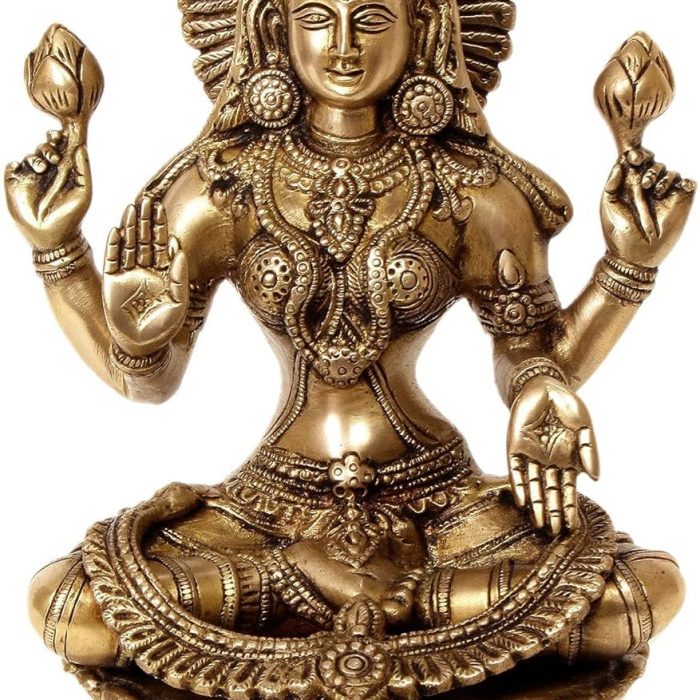 9 inches Laxmi Statue Goddess Brass Lakshmi Idol