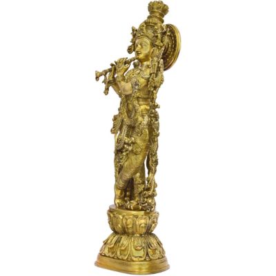 30 Inches Large Standing Brass Krishna Idol
