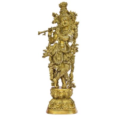 Large Standing Brass Krishna Idol