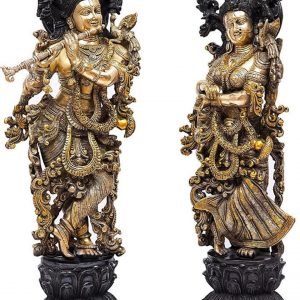 Radha Krishna in Gold and Black Colour Brass Statue