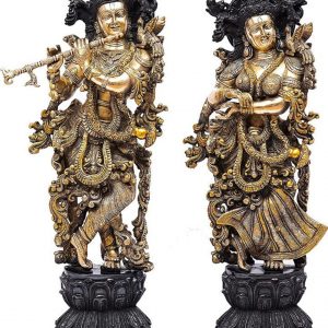 Radha Krishna in Gold and Black Colour Brass Statue