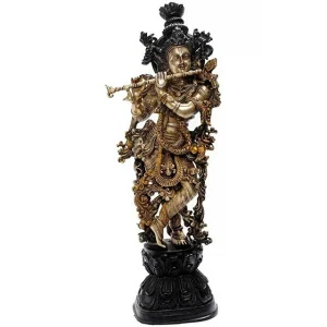 Standing Krishna Flute Golden Black Finish Idol