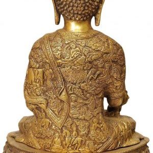Brass Tibetan Blessing Buddha (Robe Decorated with Images from His Life) 12.5 Inches Statue