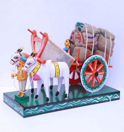 Kondapalli Wooden Bullock Cart FIGURINE (Multicolour , Big 12X5.5X8 Inches)