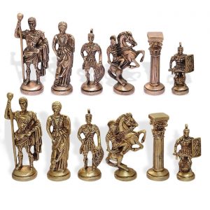 Wooden Chess Board with Brass Roman Piece