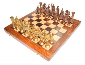 Wooden Chess Board with Brass Roman Piece