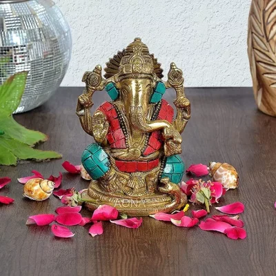 Goddess Lakshmi Ganesha Saraswati Brass Idol