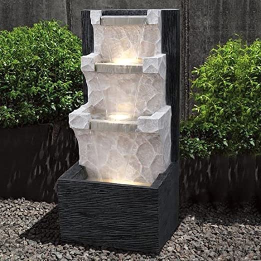 Wall Shape 4 Step Water Fountain with Light & Water Pump