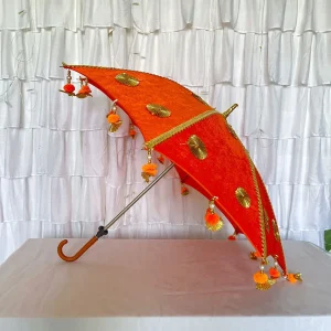 Jeevan Handicrafts Red Velvet umbrella with golden gota work