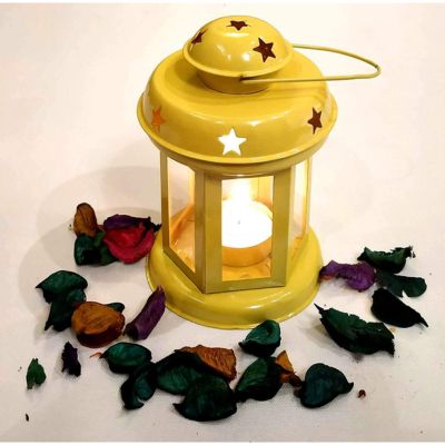 Antique Star Hanging Lantern Lamp with T-Light Candle Holder for Home,Garden,Balcony Decoration (Set of 12, Combo) (Blue-White-Yellow)