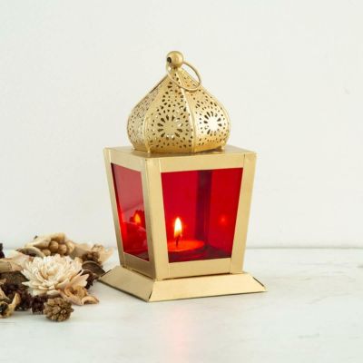 Antique Decorative Sweetheart Square Hanging Lantern Lamp with T-light Candle Holder (Red Color, Set of 8)