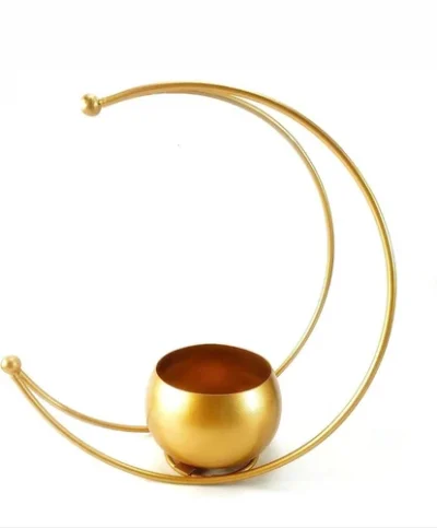 Metal Geometric Design Moon Vase with Gold Finish | Tabletop Centerpiece | Decorative Flower Pot (24 x 24 cm)