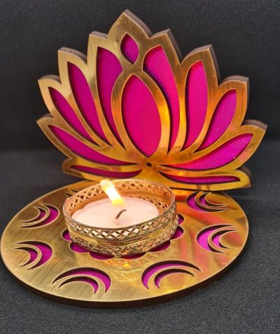 Dark Pink Lotus Rangoli Tealight for Diwali