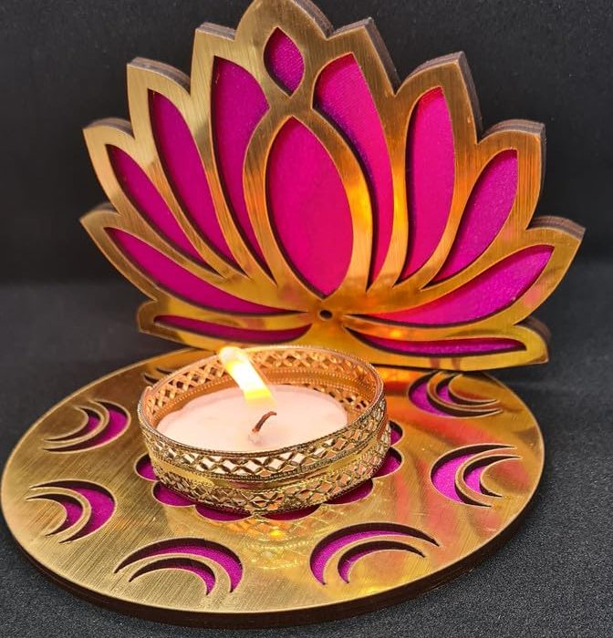 Dark Pink Lotus Rangoli Tealight for Diwali