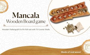 Fish Model Vamana Guntalu / Pallanghuzi / Mancala Wooden Board Game