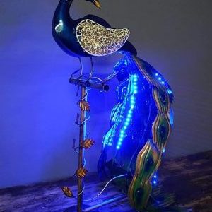 Metal Peacock on branch with LED