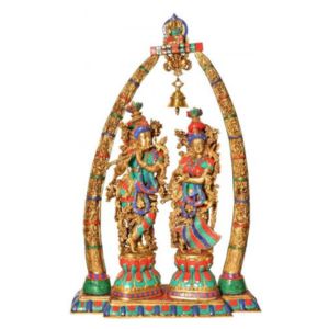 Multicolored Brass Inlay Radha Krishna with Arch 45 inches Idol