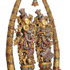 Multicolored Brass Radha Krishna with Arch 45 inches Statue