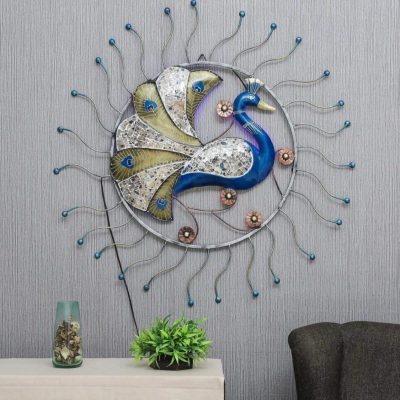 Handmade Iron Peacock LED Wall Art 45 Inches