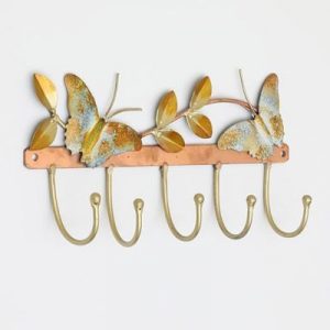 Two Butterfly Decorative Metal Wall Hooks for Keys