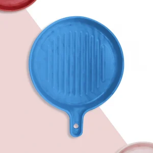 Ceramic Round Grill Plates for Serving, Blue