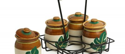 Leaf Hand-Painted Multi-Purpose Ceramic Pickle Jars