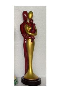 Mother Father and Child Family Resin Statue Brown Gold