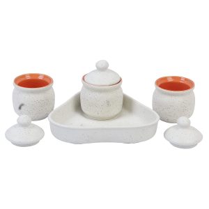 White Ceramic Storage Container with Lid & Tray Set of 3