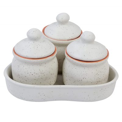 White Ceramic Storage Container with Lid & Tray