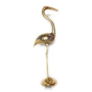 Engraved Brass Crane Showpiece