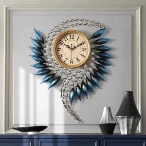 Wall Clock in Dark Blue with Crystal Beads