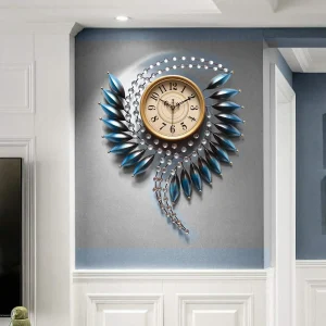 Wall Clock in Dark Blue with Crystal Beads